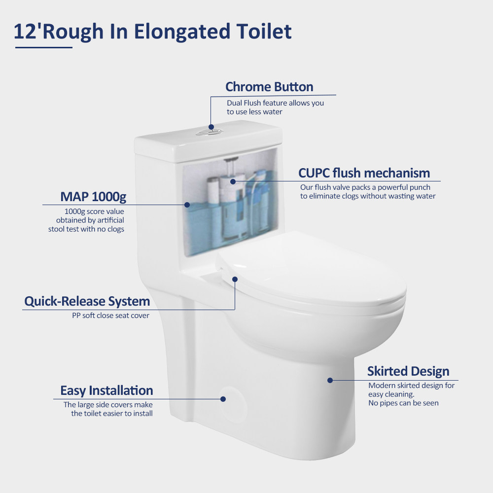 HOME DECORATION  ITEM  TOILET TL005  Bathroom Floor Mounted Ceramic Siphonic Water Closet 305mm Toilets Modern Elongate One Piece Toilet